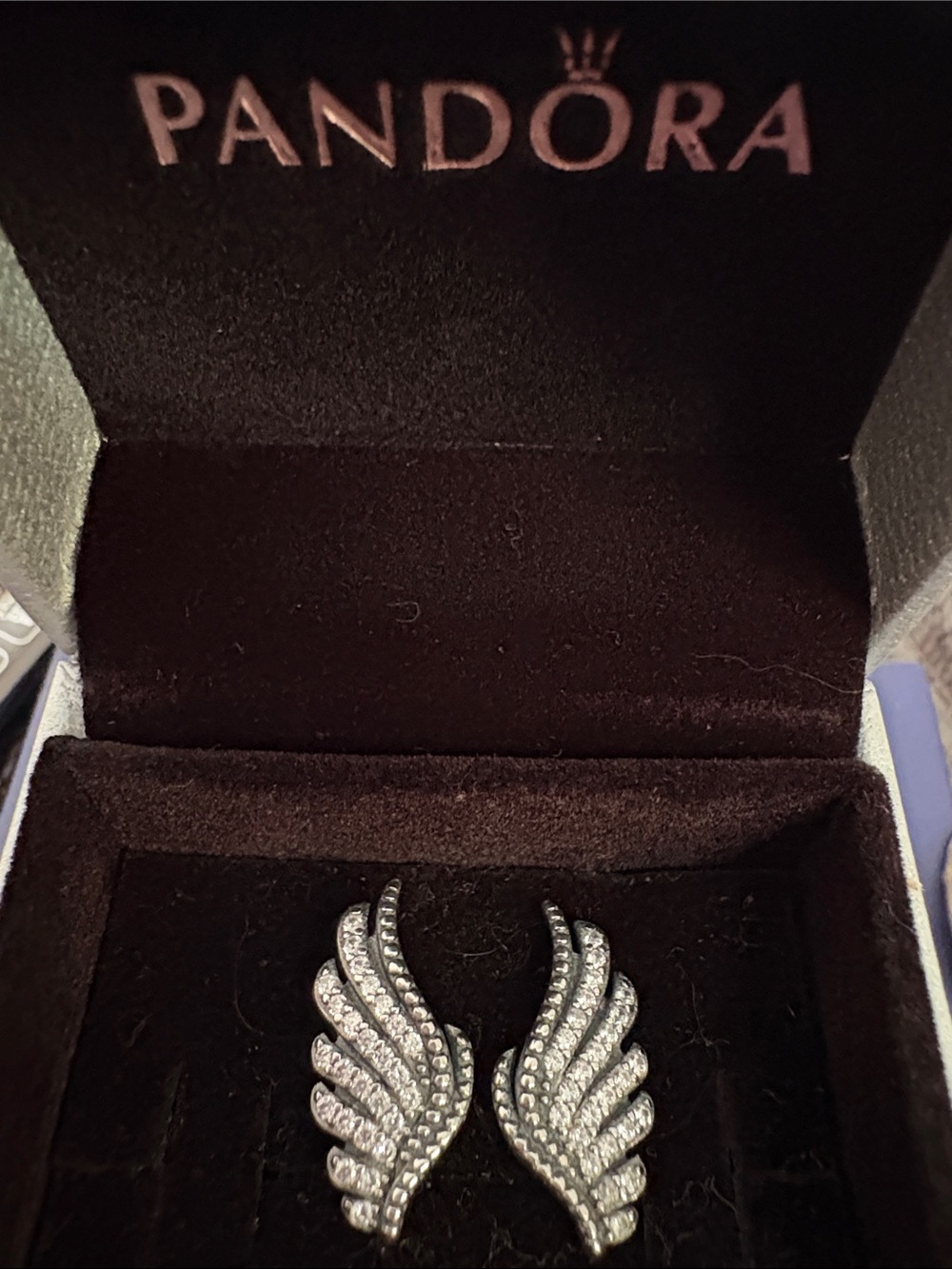 Pandora Silver Pave Angel’s Wing Stud Earrings